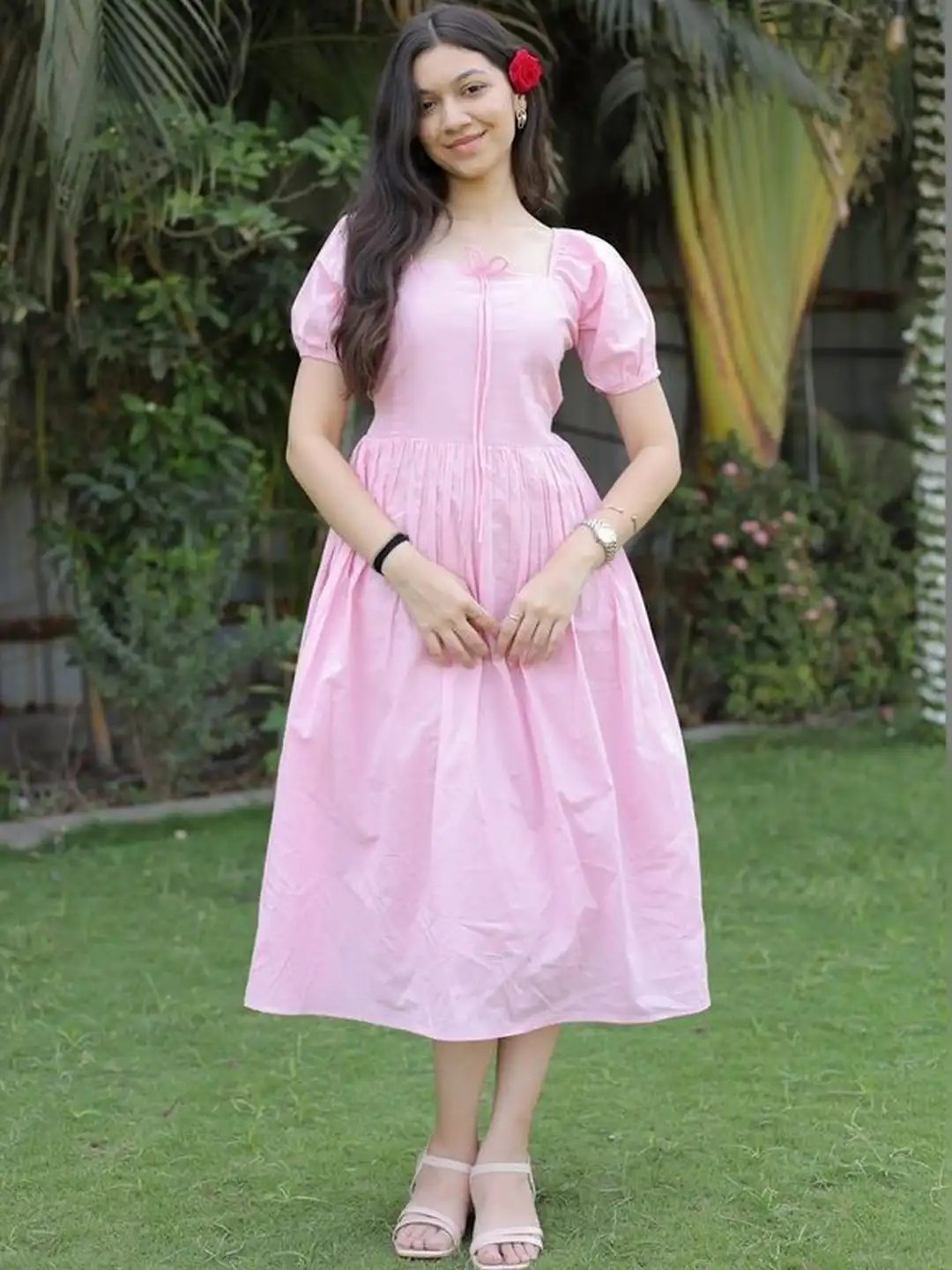 Buy Hans Enterprise Puff Sleeve Fit & Flare Midi Dress - Dresses