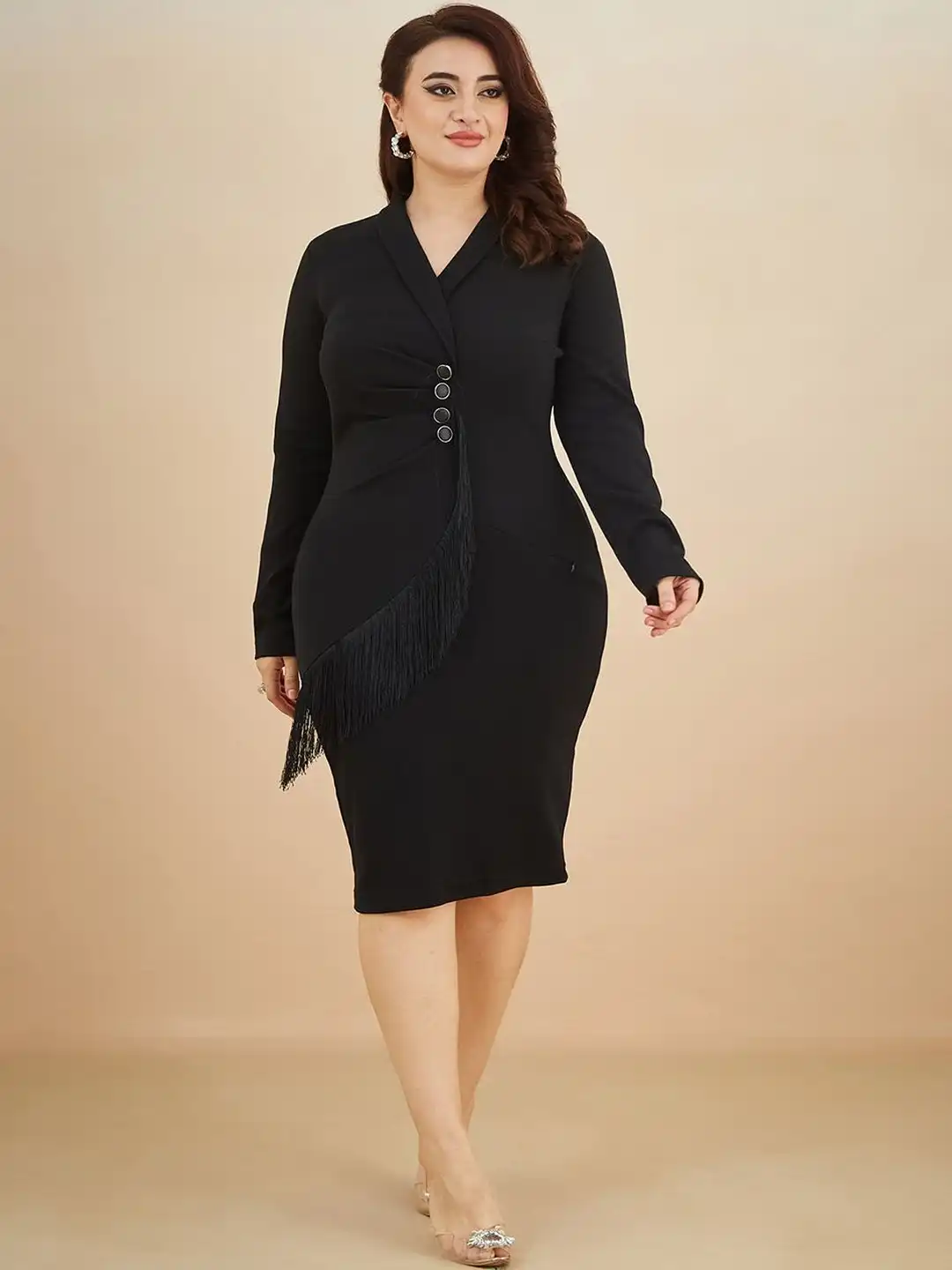 Myntra Plus Size All Black Bodycon Dress With Boots Buy Miss Chase A+ Plus Size Women's