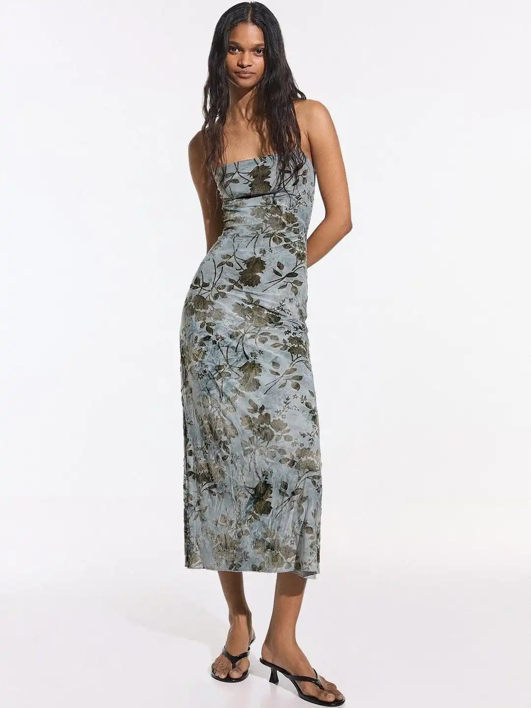 bershka green floral dress Buy Printed Midi - Dresses for Women 41382614 colour: blush-marble-print-mesh-overlay-bodycon-midi-dress