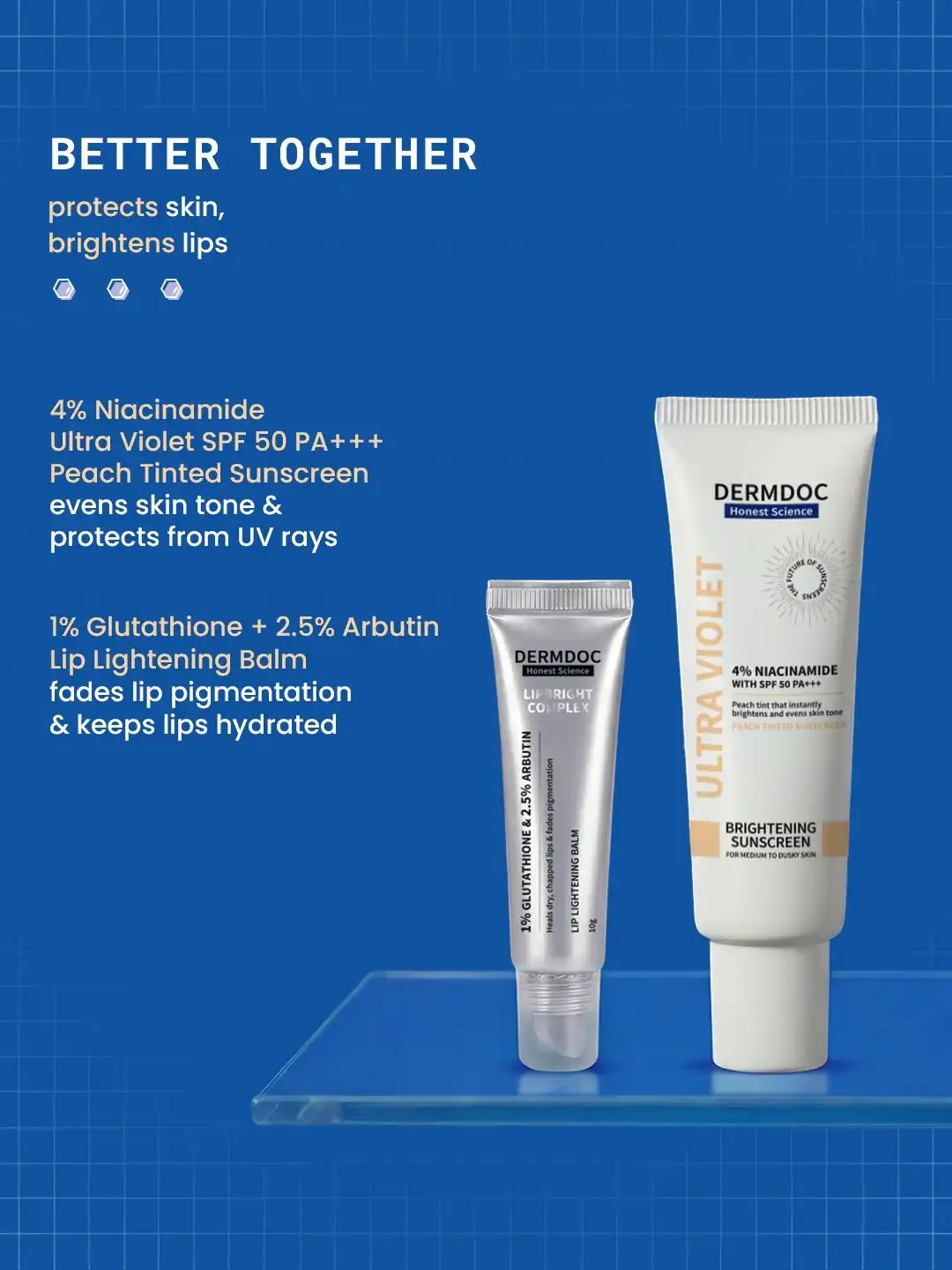 glutathione for lips Buy DermDoc Peach Tinted Sunscreen-50g & 1% Glutathione Lip Brightening  Balm-10g - Sunscreen for Unisex 41929503