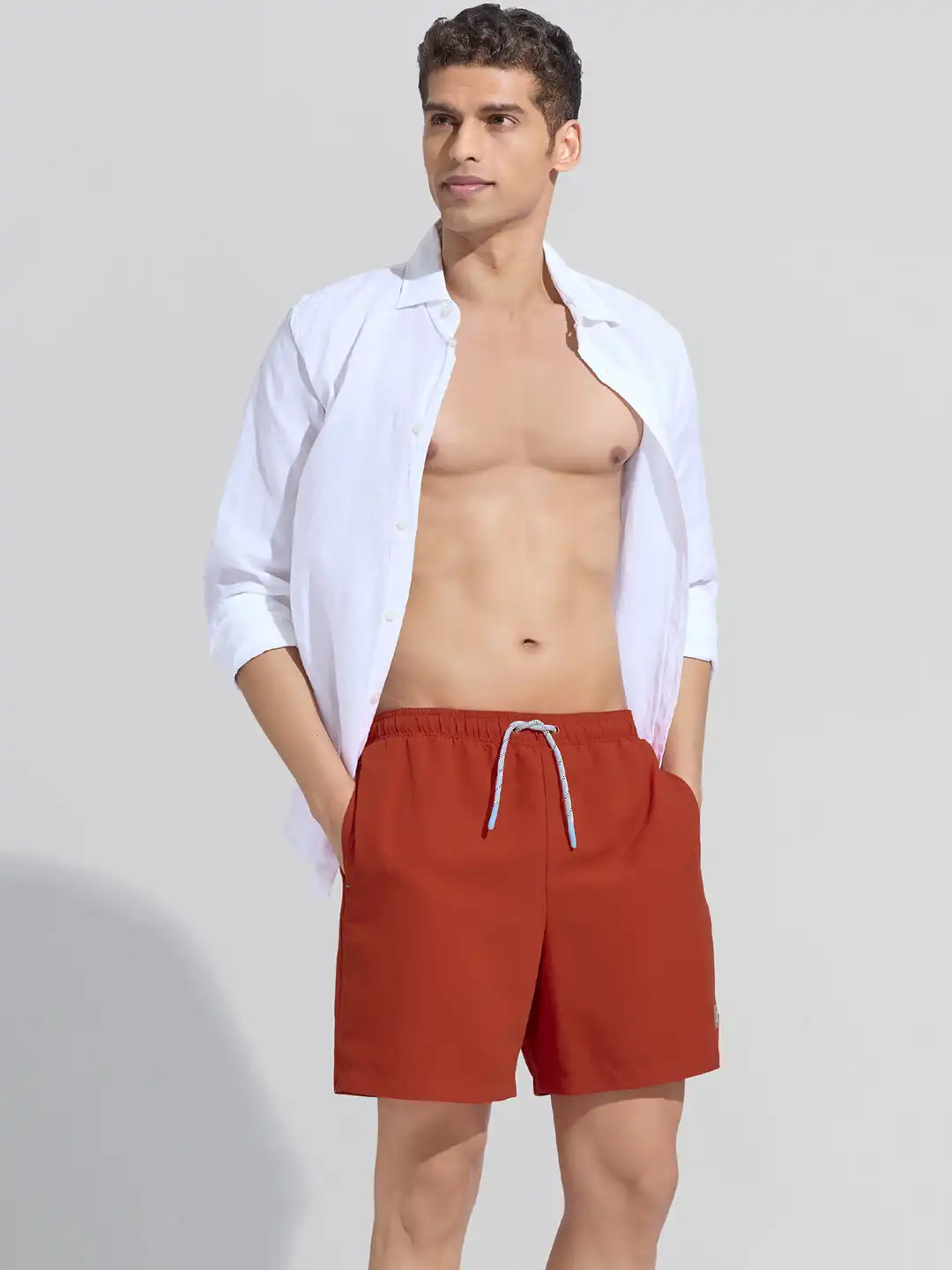 swim shorts red long shorts