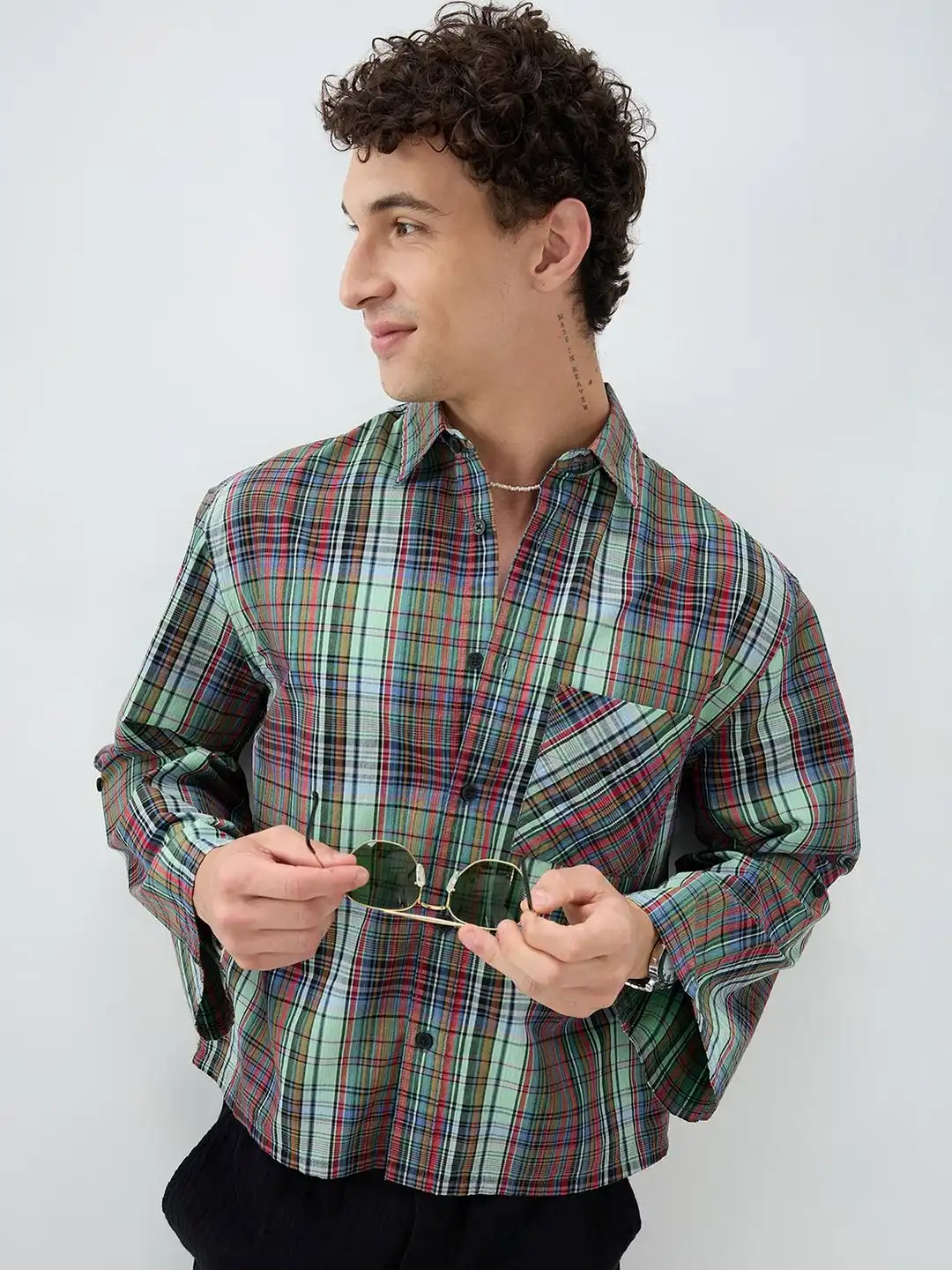 Buy VASTRADO Evergreen Multi Stripe Fusion Checks Cuffless
