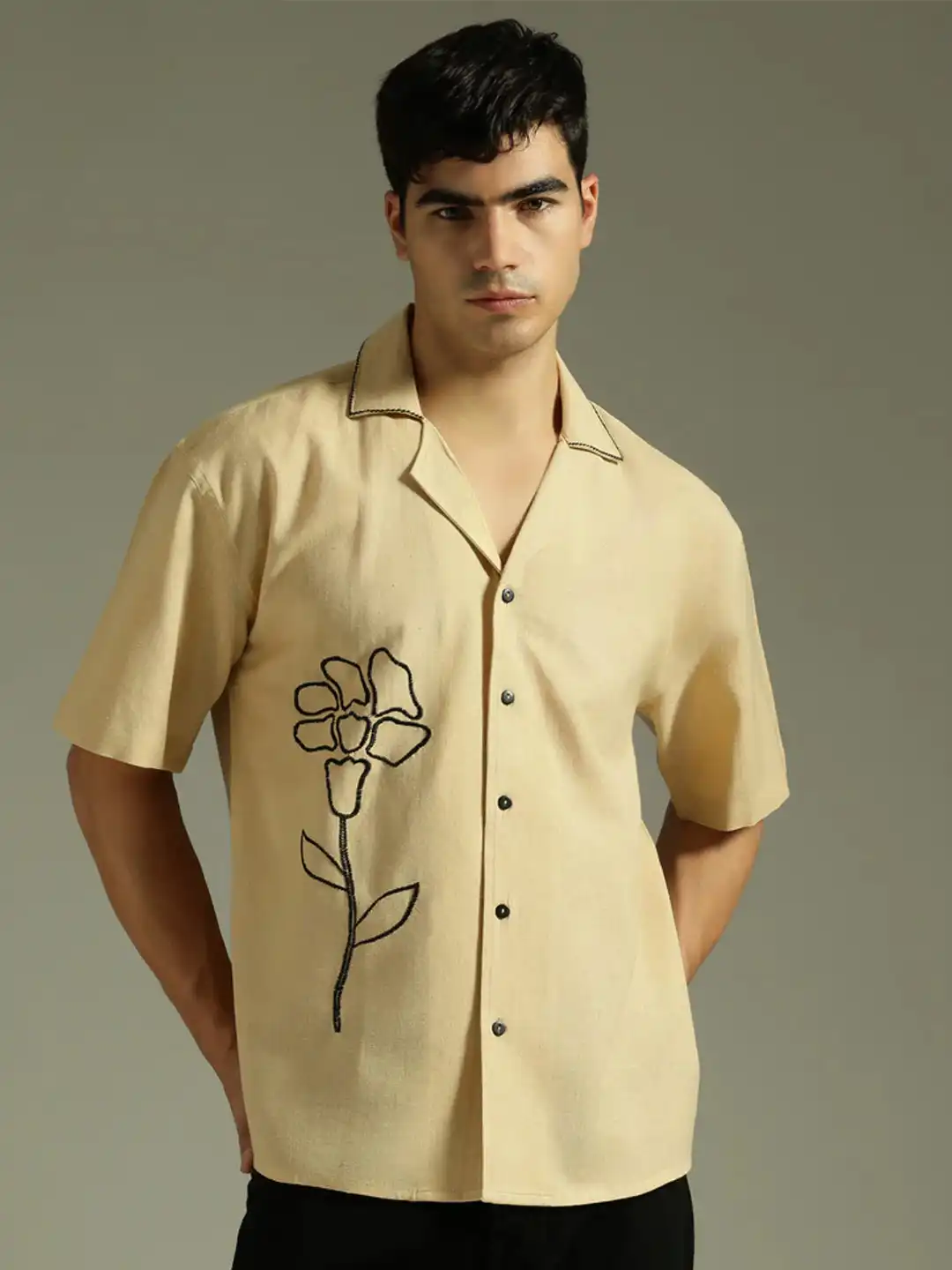 Buy DENNISON Relaxed Fit Floral Embroidered Drop-Shoulder Sleeves