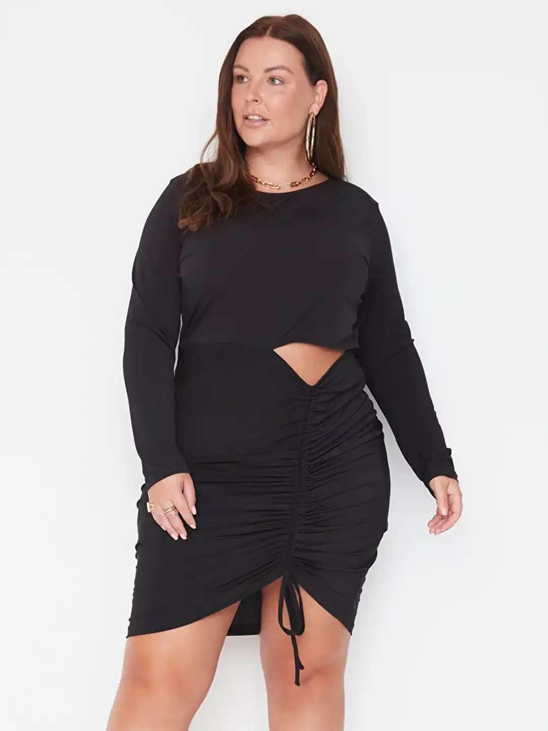 plus size black bodycon dress 5/piece] Plus Size Ribbed One Shoulder Cutout Front Casual Mini Body –  Capella Outlet main image 0