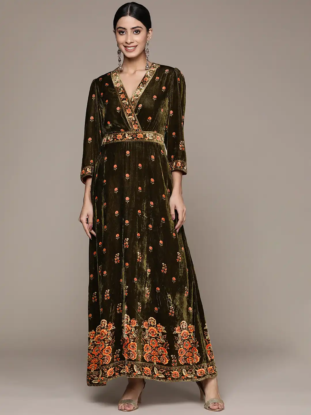 ritu kumar embroidered dress RI Ritu Kumar Coral Floral Embroidered Dress – Saris and Things