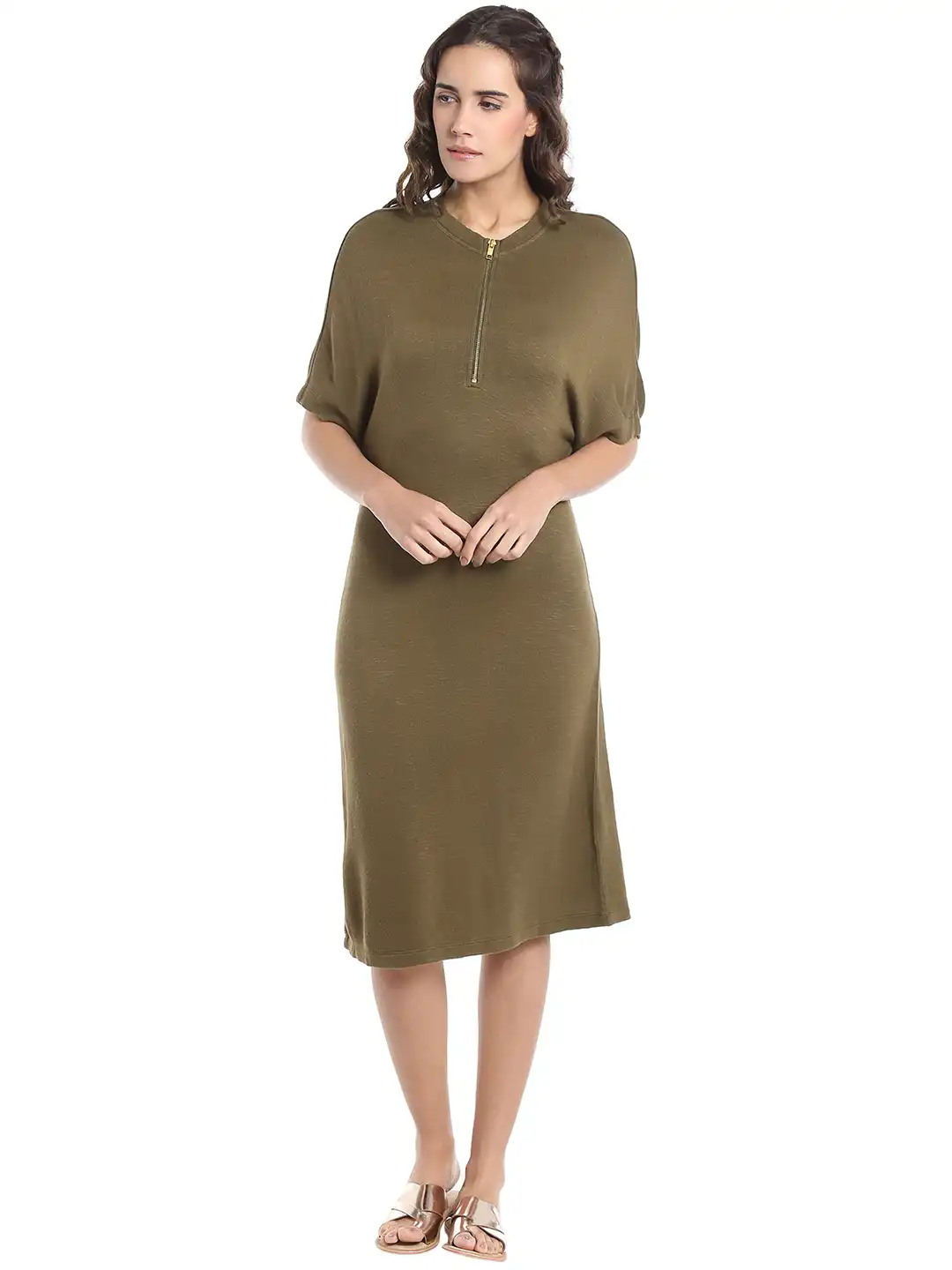Buy Vero Moda Women Olive Green Solid Midi A-Line Dress - Dresses for Women  2042797 | Myntra