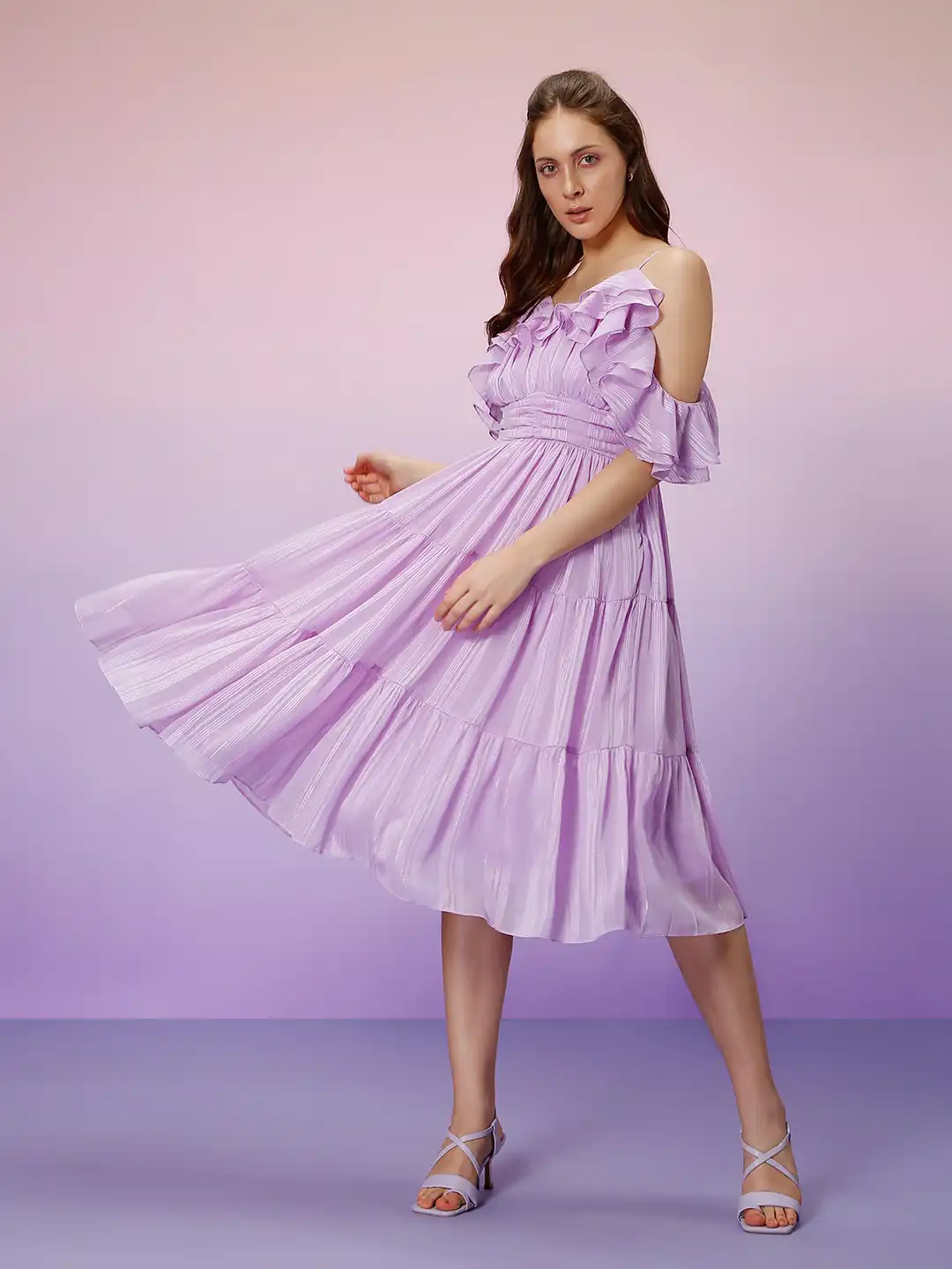 vero moda purple dress Vero Moda - High Neck Floral Applique Midi Dress - Women - Polyester - XS