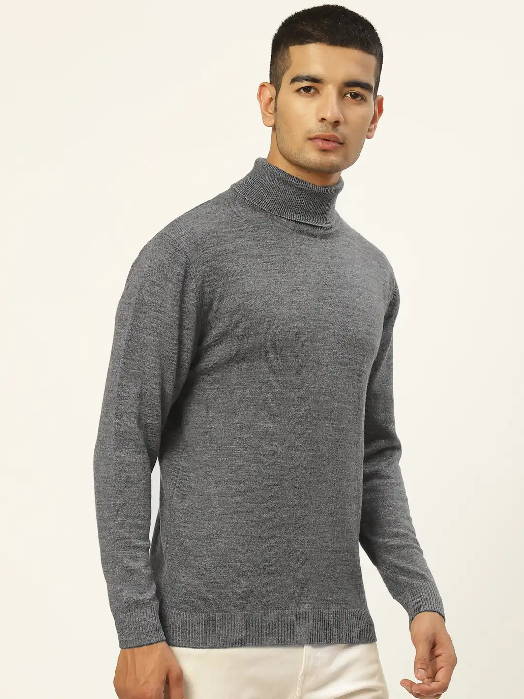 Buy RVK Men Dark Grey Turtle Neck Solid Pullover - Sweaters for
