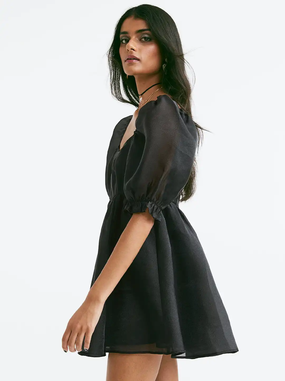 h&m black babydoll dress black puff sleeve babydoll dress h&m,