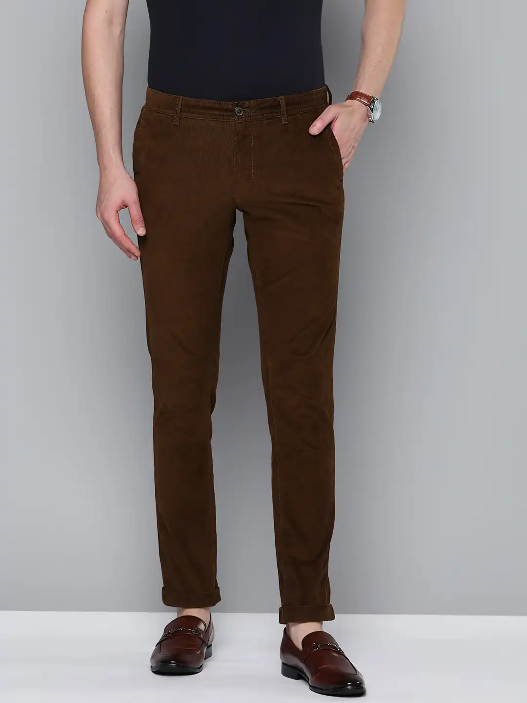 Buy Indian Terrain Men Brooklyn Slim Fit Corduroy Trousers