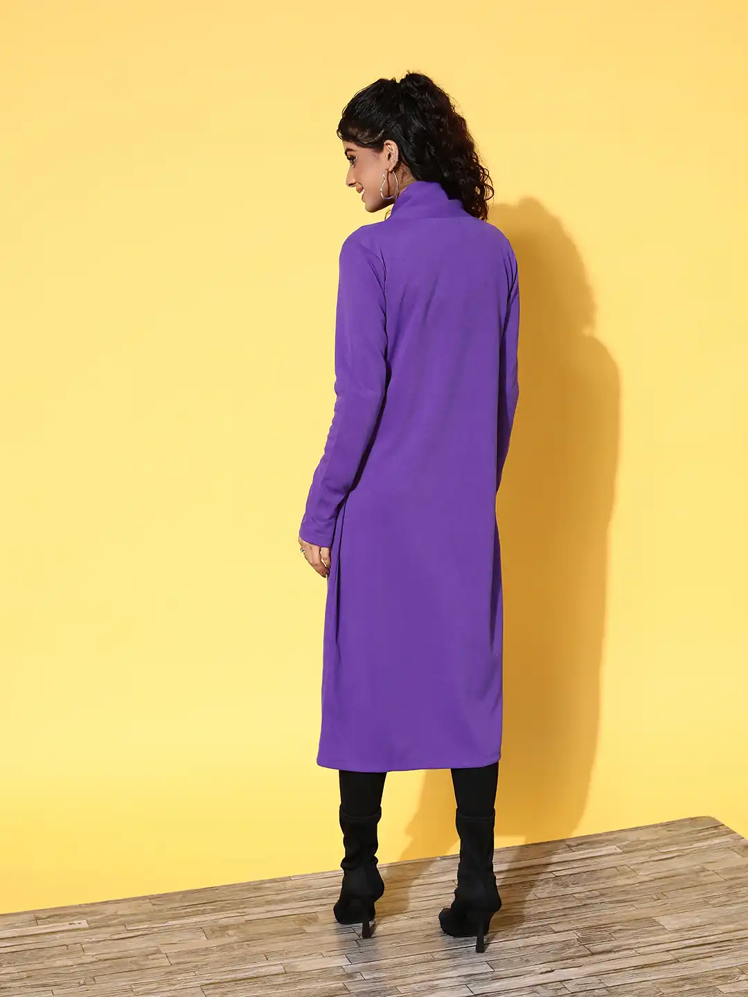 Buy SASSAFRAS Women Purple Solid Open Front Longline Shrug - Shrug