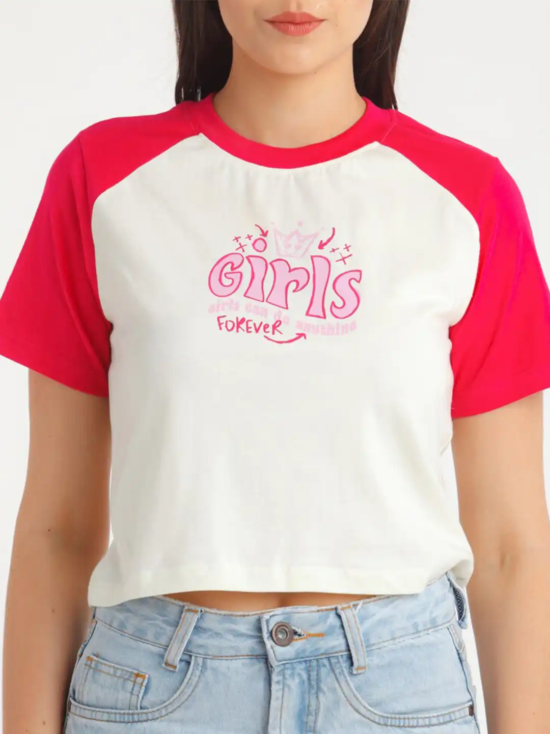 Buy zink Z Women Off White & Red Typography Printed Pure Cotton T