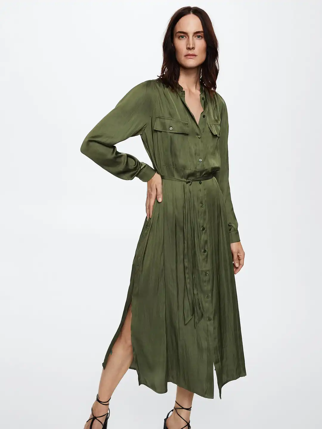Buy MANGO Olive Green Shirt Sustainable Midi Dress - Dresses for Women  20707458 | Myntra