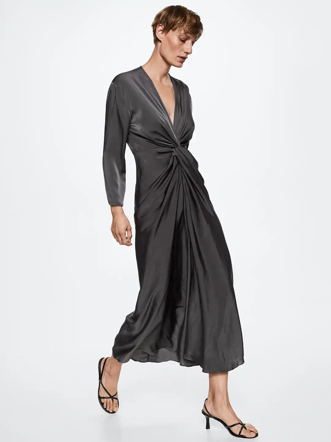 mango grey dress Mango Pinstripe Wrap Dress - Grey