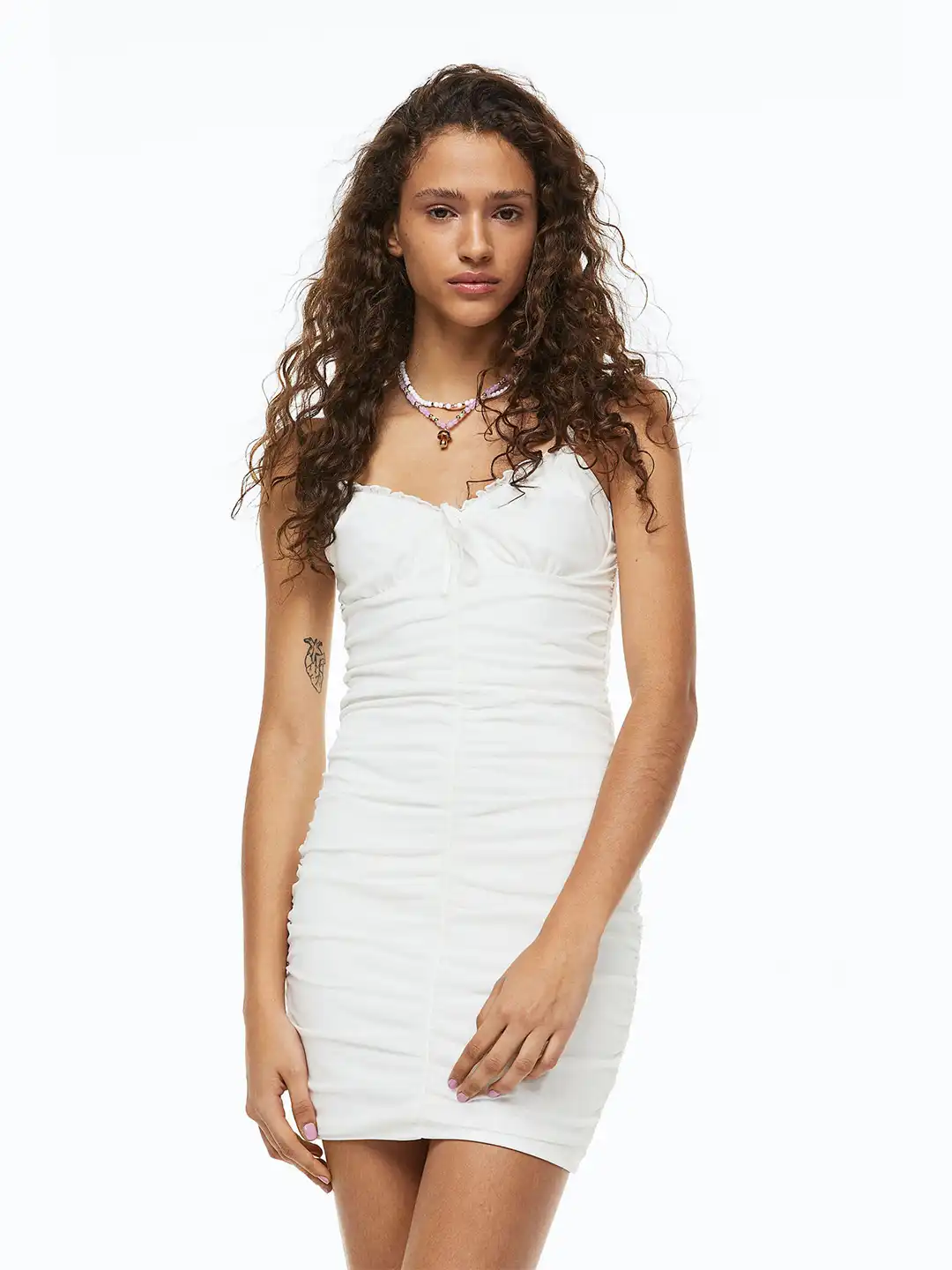 gathered mesh dress h&m Women's Red/Floral Gathered mesh dress