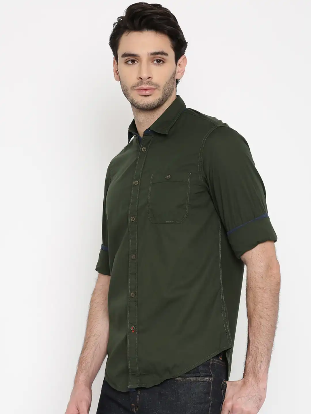 Buy Arrow Blue Jean Co. Men Olive Green Slim Fit Solid Casual