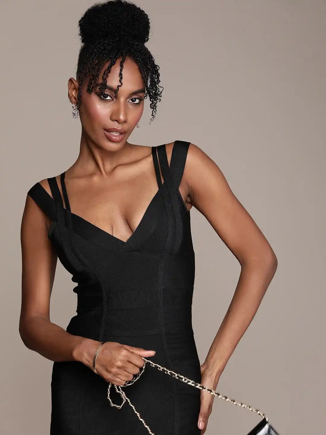 black long sleeve mini dress near me TA3 Plungey Long Sleeve Mini Dress - Black - 3X main image 0