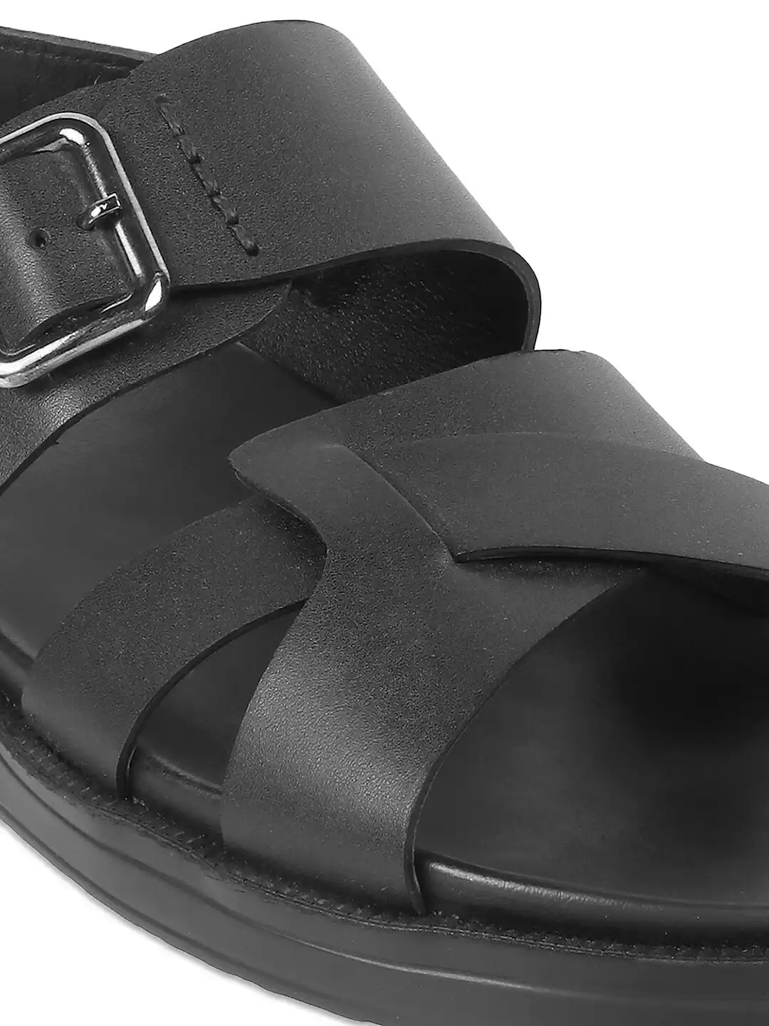 Buy Mochi Men Black Leather Comfort Sandals - Sandals for Men
