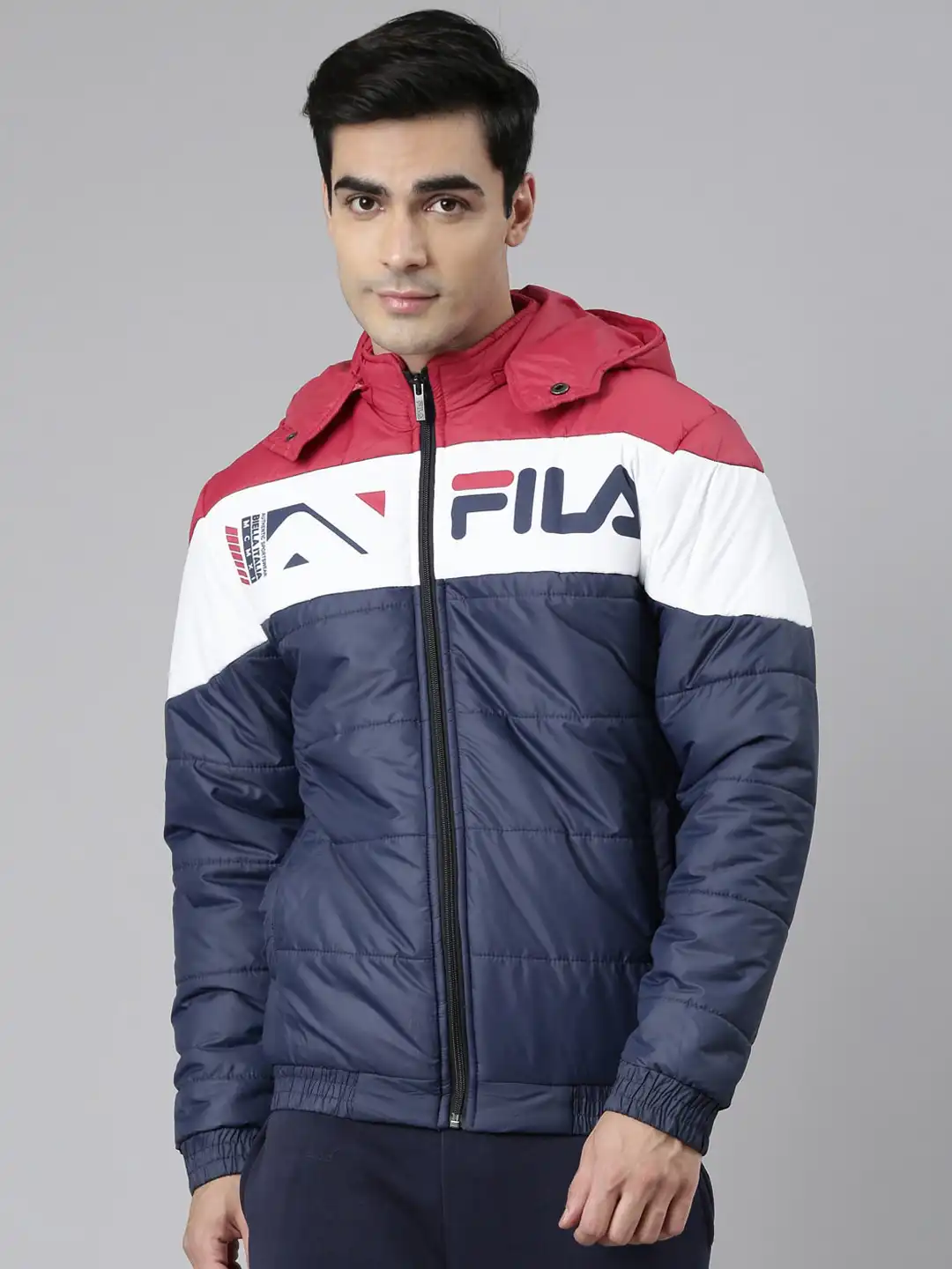 Buy FILA Men Red White Colourblocked Puffer Jacket - Jackets for