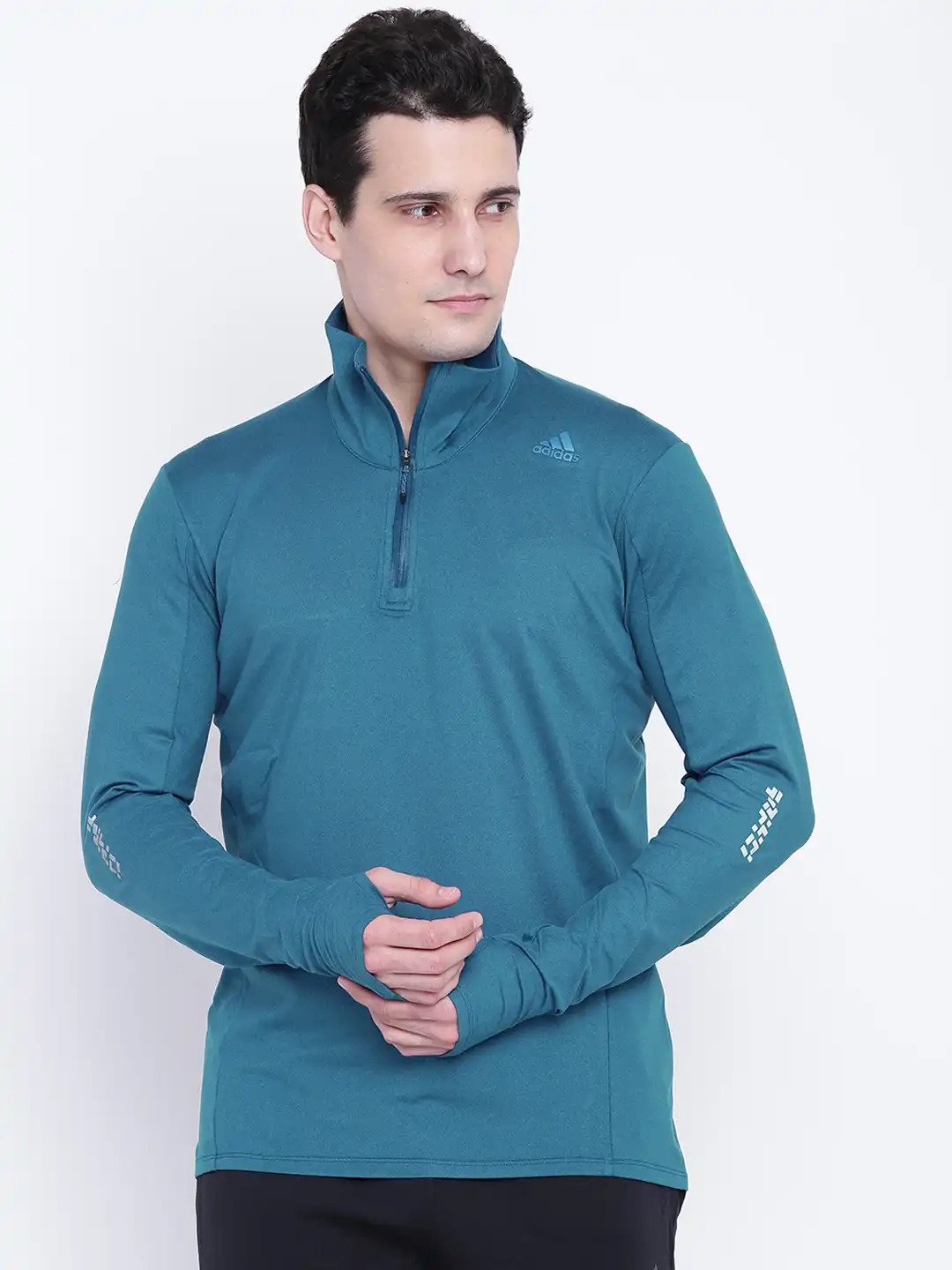 Buy ADIDAS Men Teal Blue SN 1/2 ZIP Mock Collar T-shirt - Tshirts