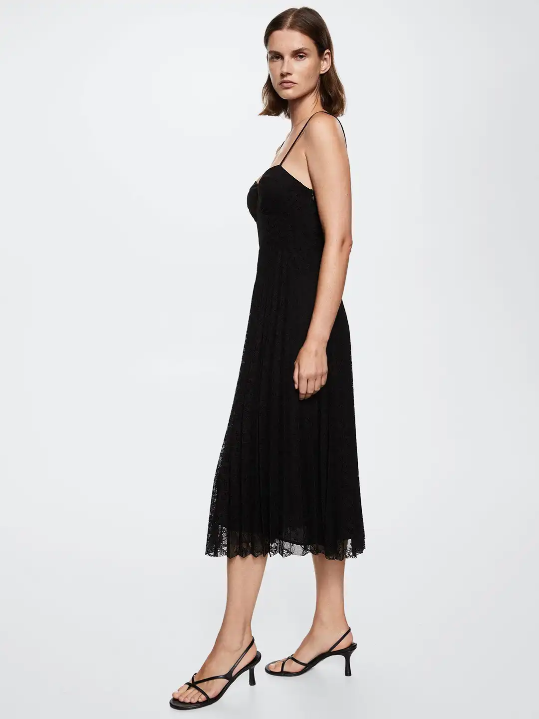 mango black lace dress Mango long sleeve mini dress with lace hem in black