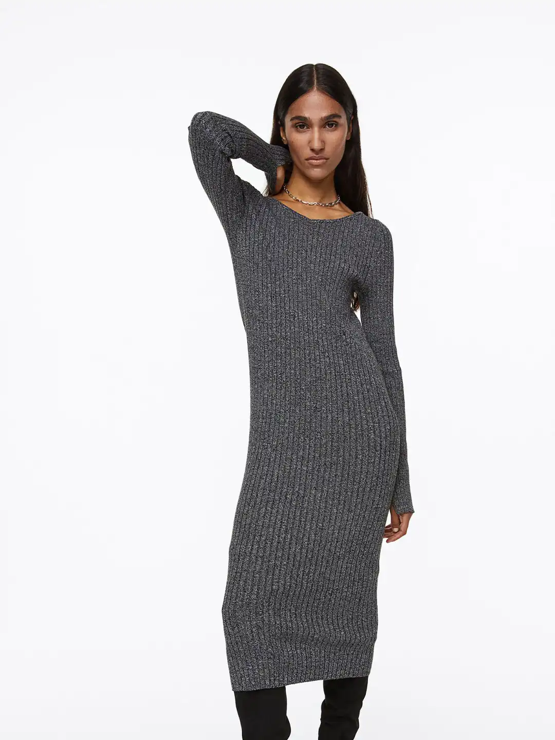 rib knit bodycon dress h&m Women's Light beige Rib-Knit Bodycon Dress with Low-Cut Back
