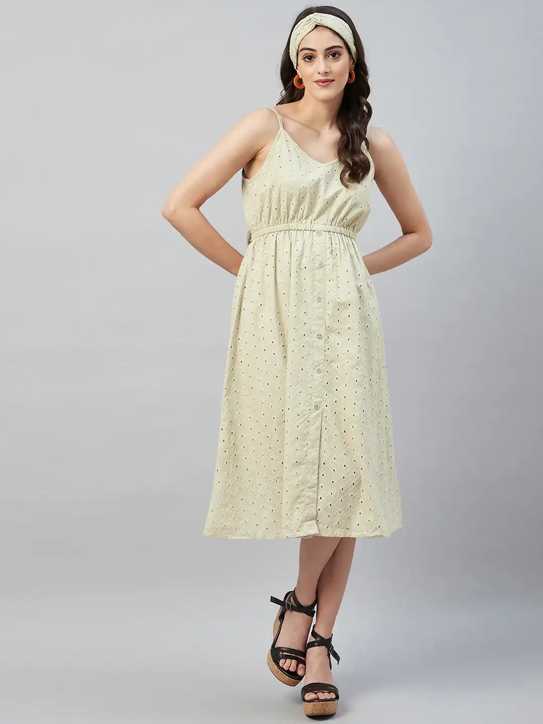 Buy Aaheli Green Shoulder Straps Schiffli Fit & Flare Cotton Dress - Dresses  for Women 20967076 | Myntra