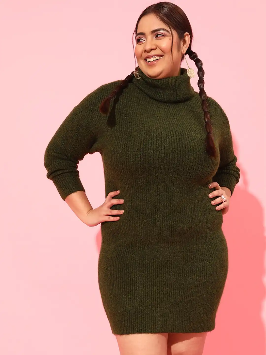 sparkly dresses blue Final Sale Plus Size Fringe Sweater Dress in Tan main image 1