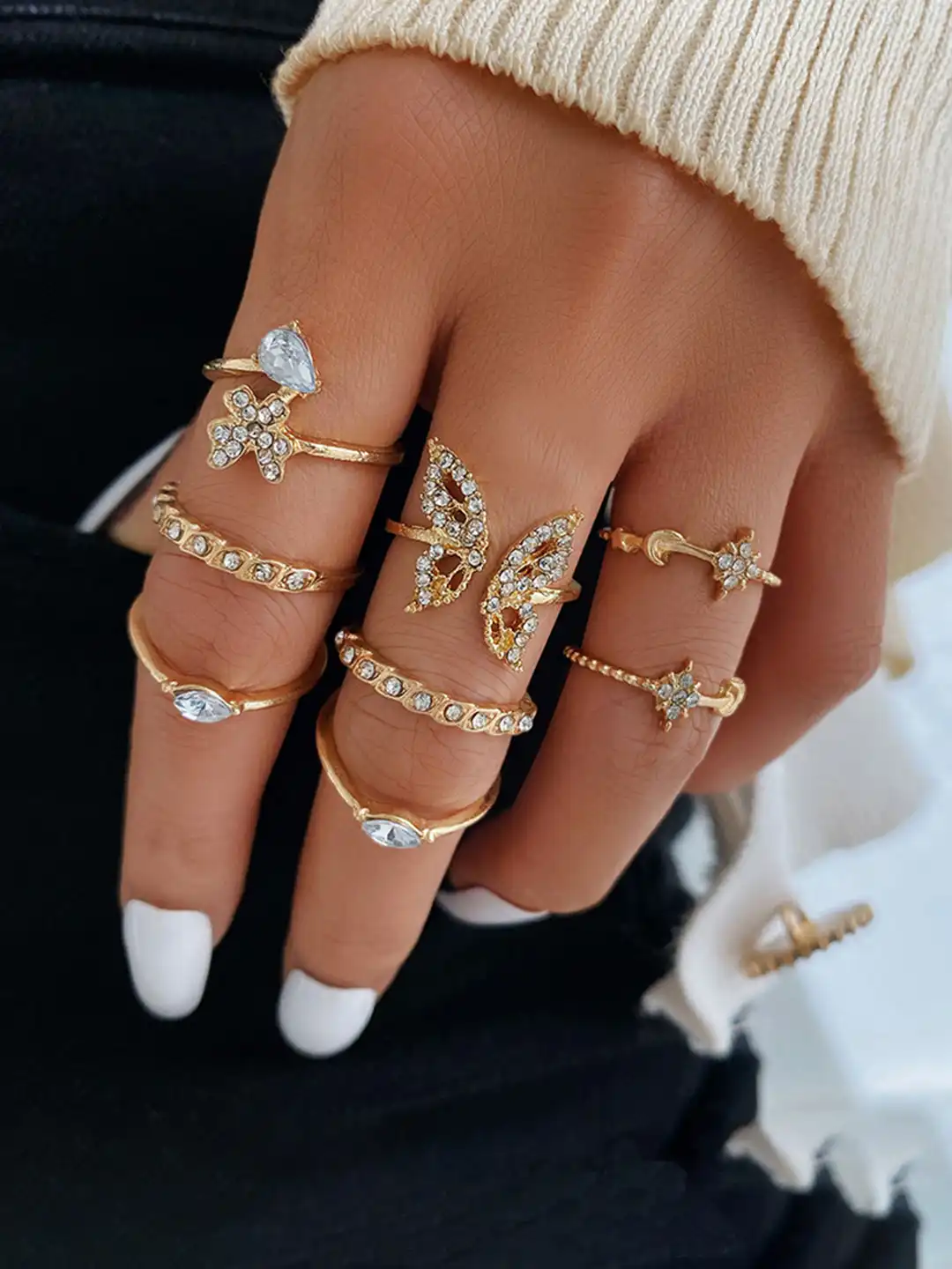 Buy Jewels Galaxy Set Of 8 Gold-Plated Contemporary Butterfly