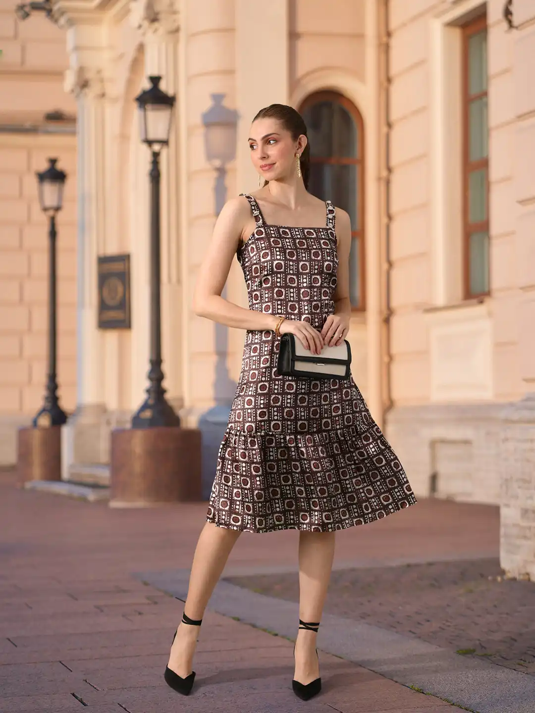 Buy all about you Faux Shell Studded Printed Satin Finish A-Line Midi Dress  - Dresses for Women 21144636 | Myntra