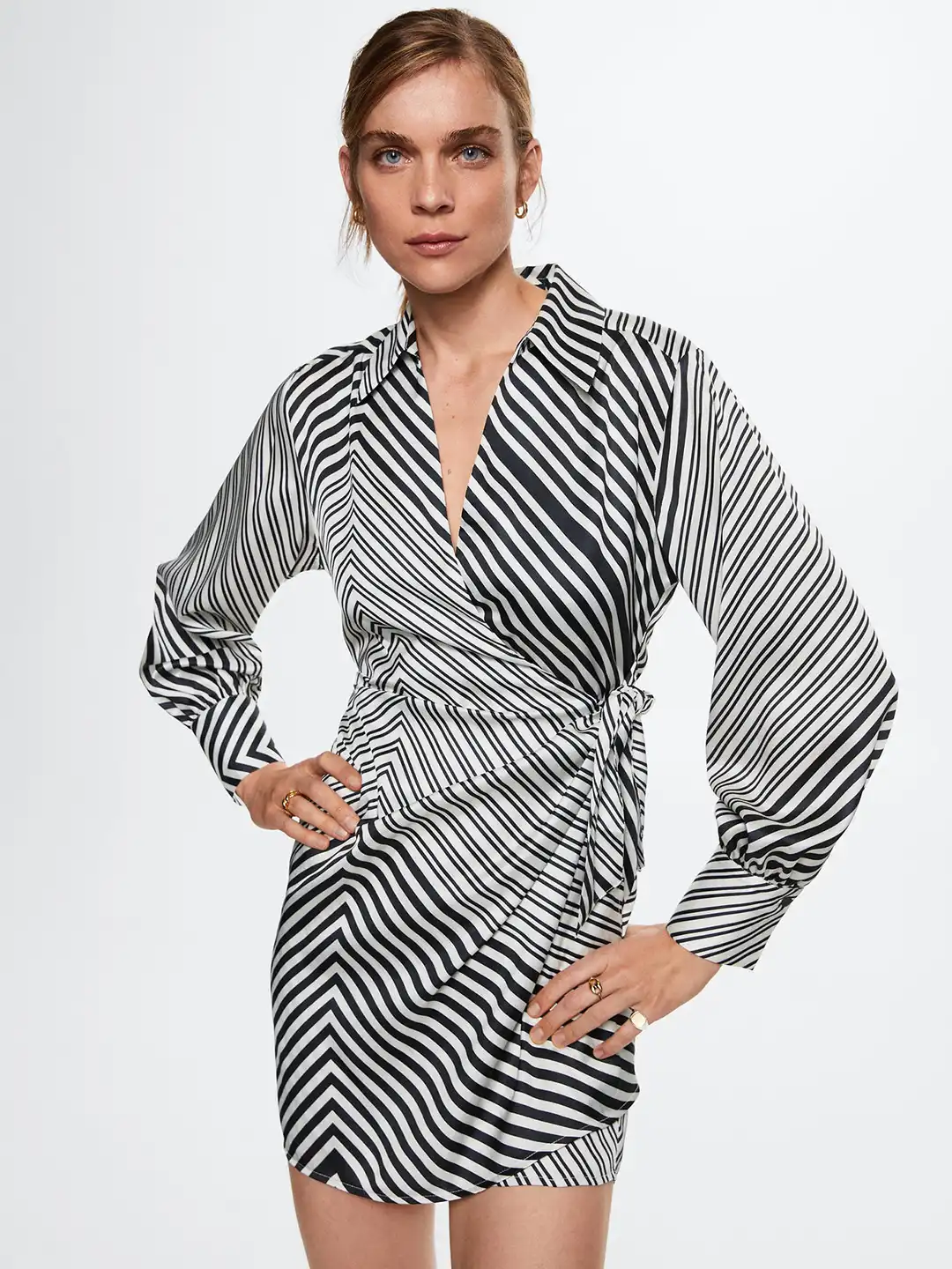 mango striped wrap shirt dress Mango - Striped shirt dress with knot Blue - 2