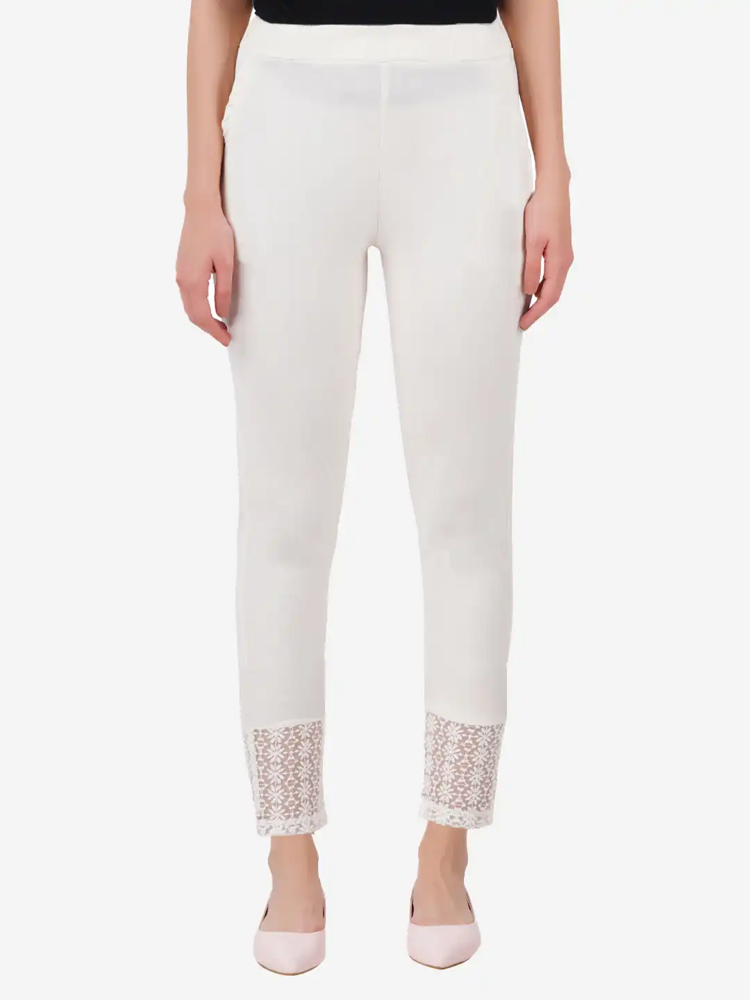 Buy indian flower Women Original Slim Fit Cigarette Trouser With Lace -  Trousers for Women 21248970