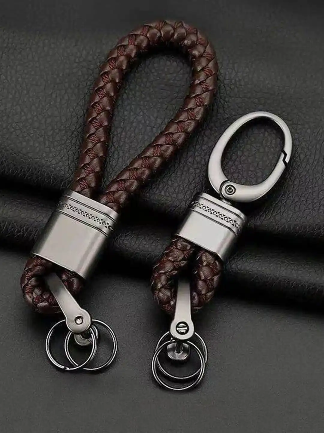 Buy CONTACTS Set Of 2 Braided Leather Key Chain - Key chain for