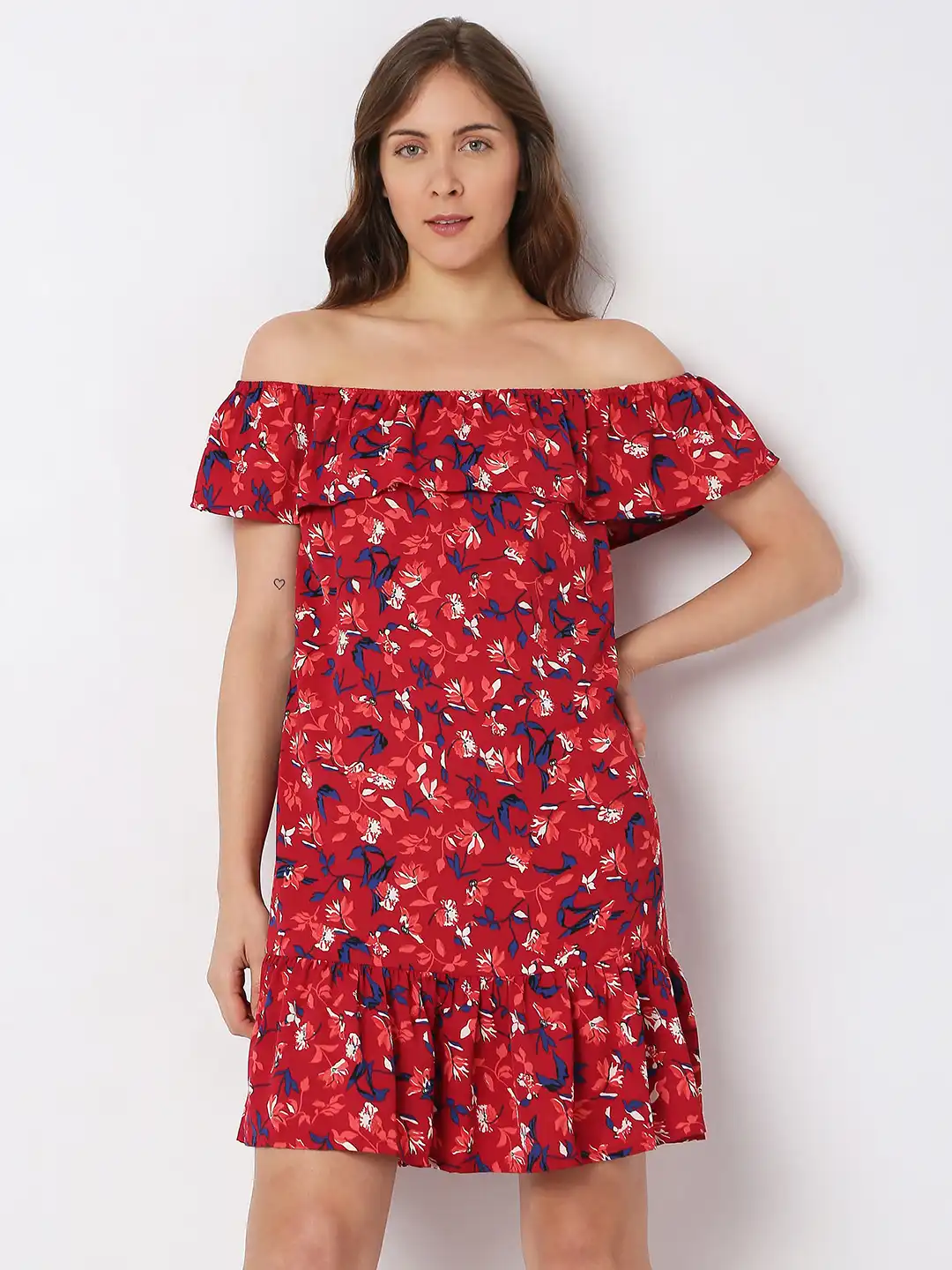 vero moda off shoulder dress Vero Moda Dress Womens S Small Ivy Green Rib Off Shoulder Lettuce Trim Bodycon