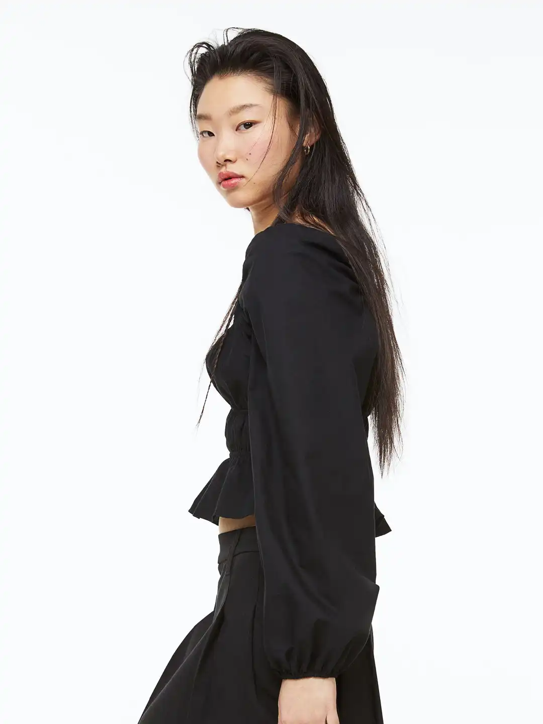 Buy H&M Pure Cotton Balloon-Sleeved Peplum Blouse - Tops for Women