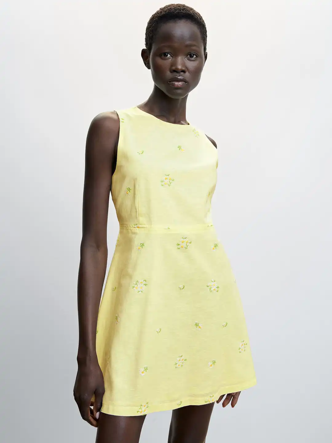 mango yellow linen dress Asymmetrical Linen-Blend Dress