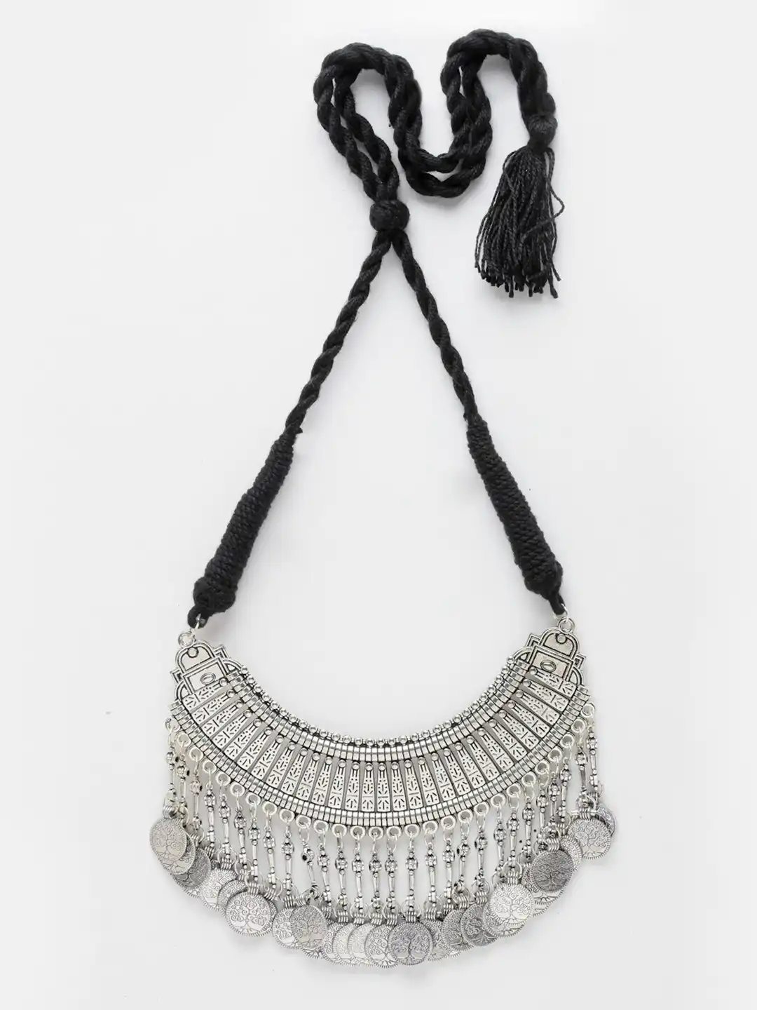 Buy PANASH Oxidised Silver-Plated Coin Shaped Choker Necklace