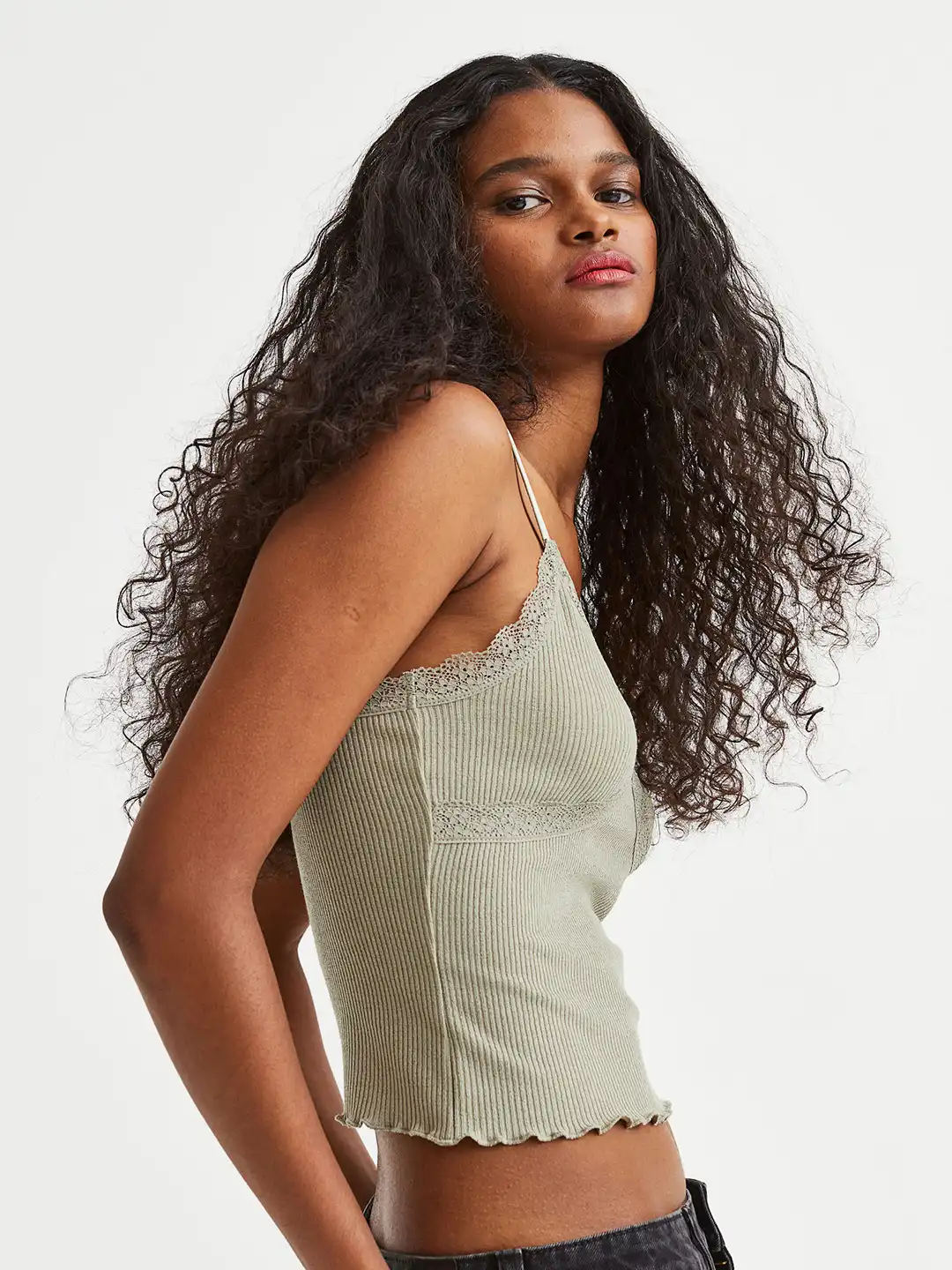 Buy H&M Women Lace-Trimmed Ribbed Top - Tops for Women 21700812