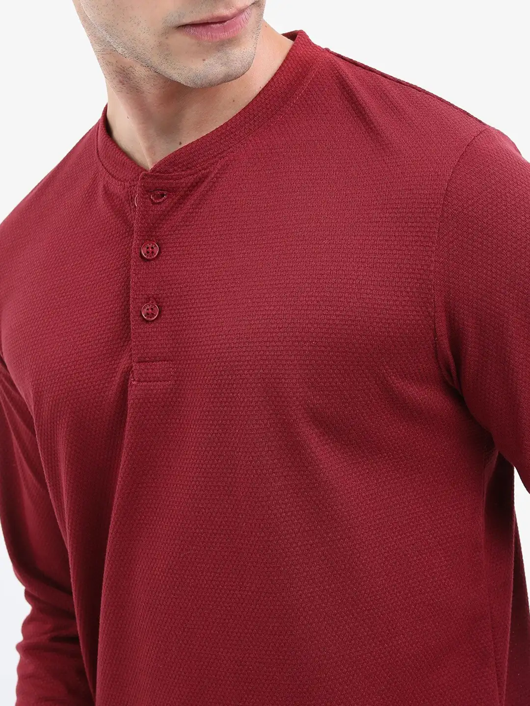 Buy HIGHLANDER Henley Neck Popcorn Structured Regular Fit T-shirt
