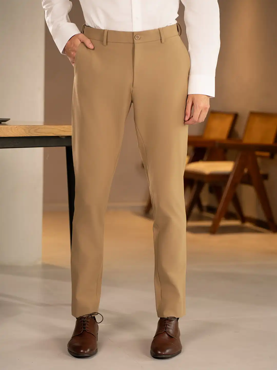 Buy The Pant Project Men Camel Solid Slim Fit Wrinkle-Resistant