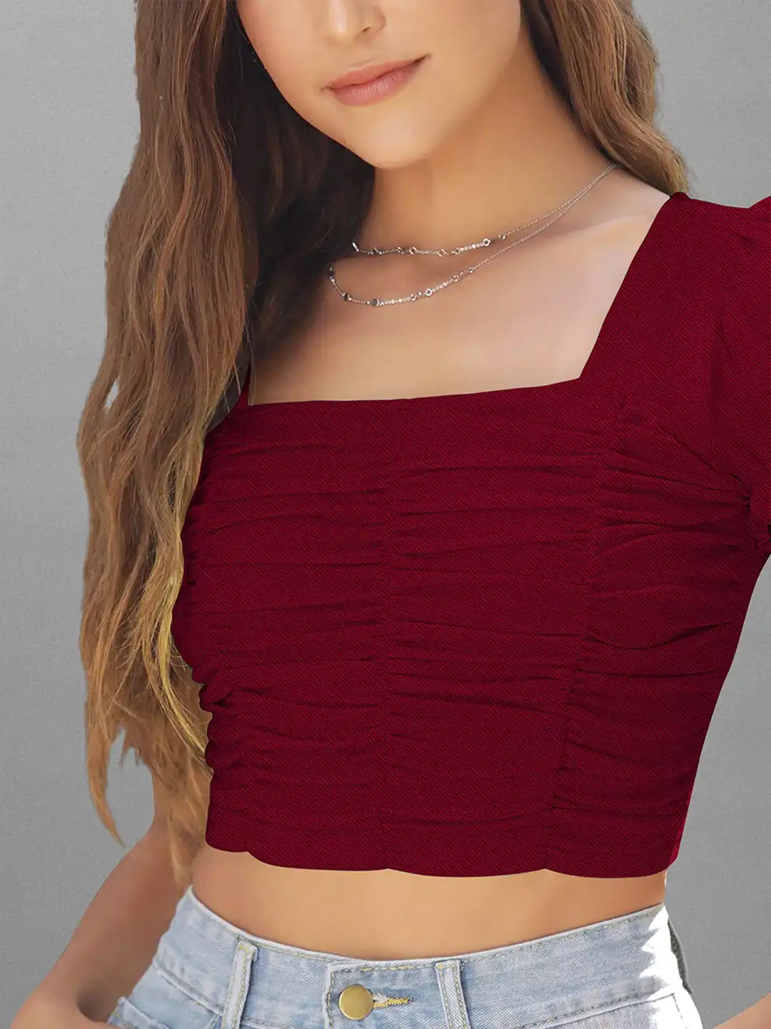Buy LONDON BELLY Puff Sleeves Ruched Crop Top - Tops for Women