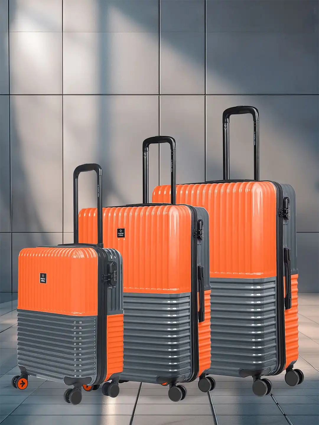 Buy Nasher Miles Set of 3 Orange Grey Istanbul Hardside Luggage