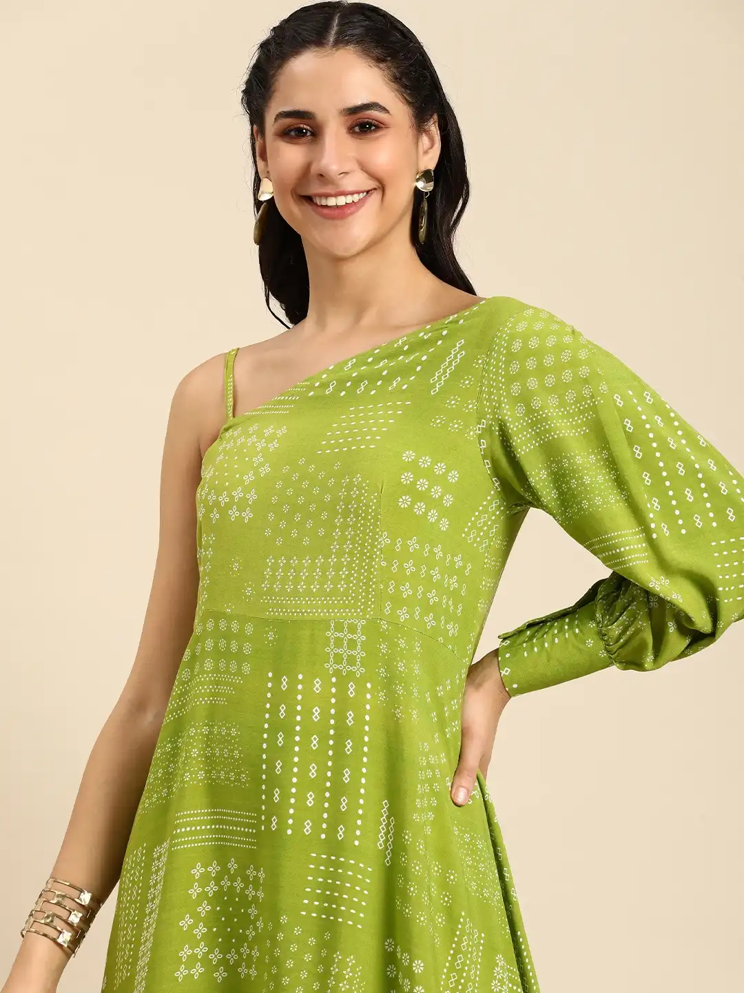 Buy Anouk Ethnic Motifs Printed One Shoulder A-Line Midi Dress - Dresses  for Women 21916316 | Myntra