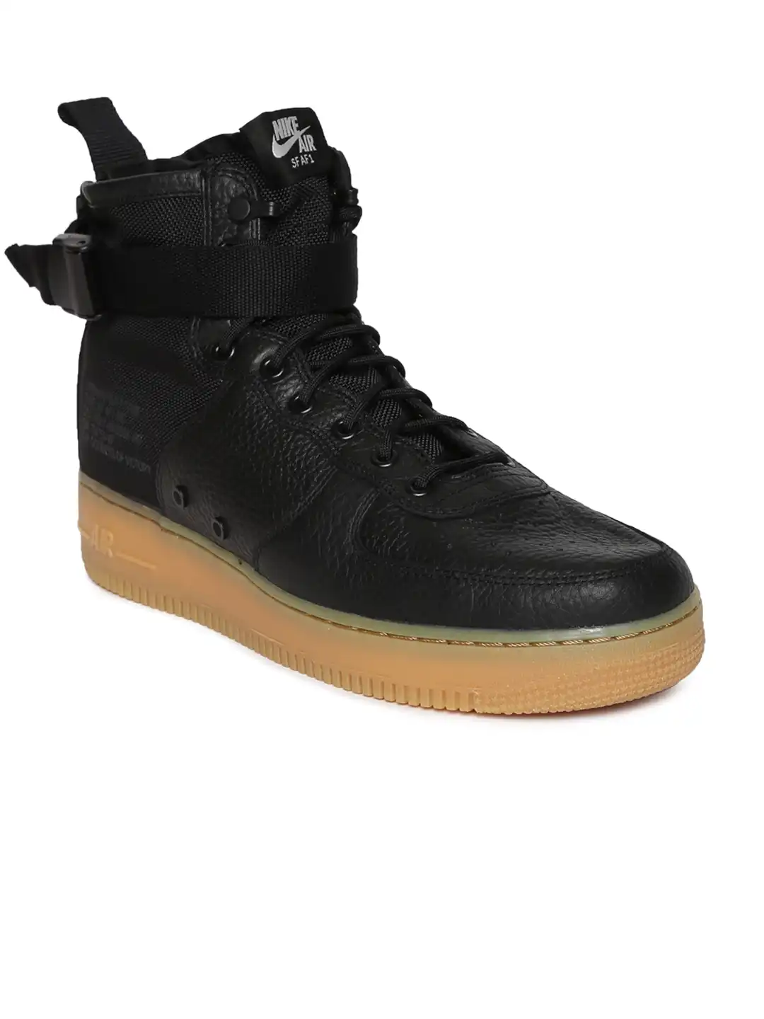 Buy Nike Men Black Solid Leather SF AF1 Mid-Top Sneakers - Casual