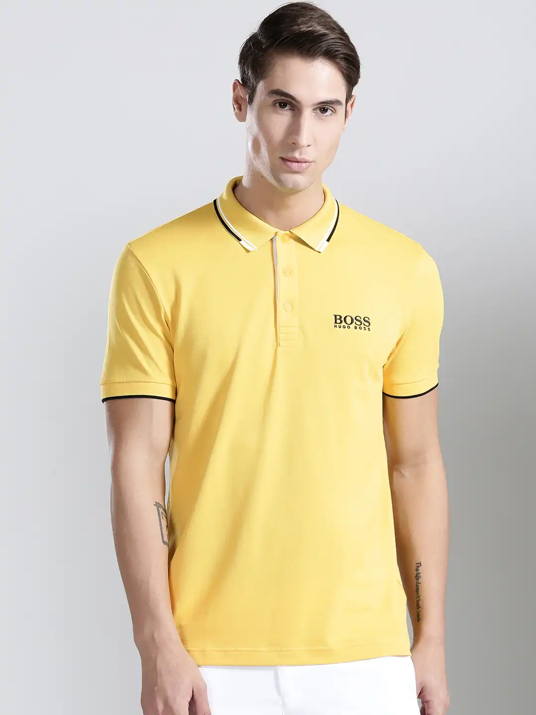 Buy BOSS Green Men Yellow Paddy Pro Solid Polo Collar T-shirt