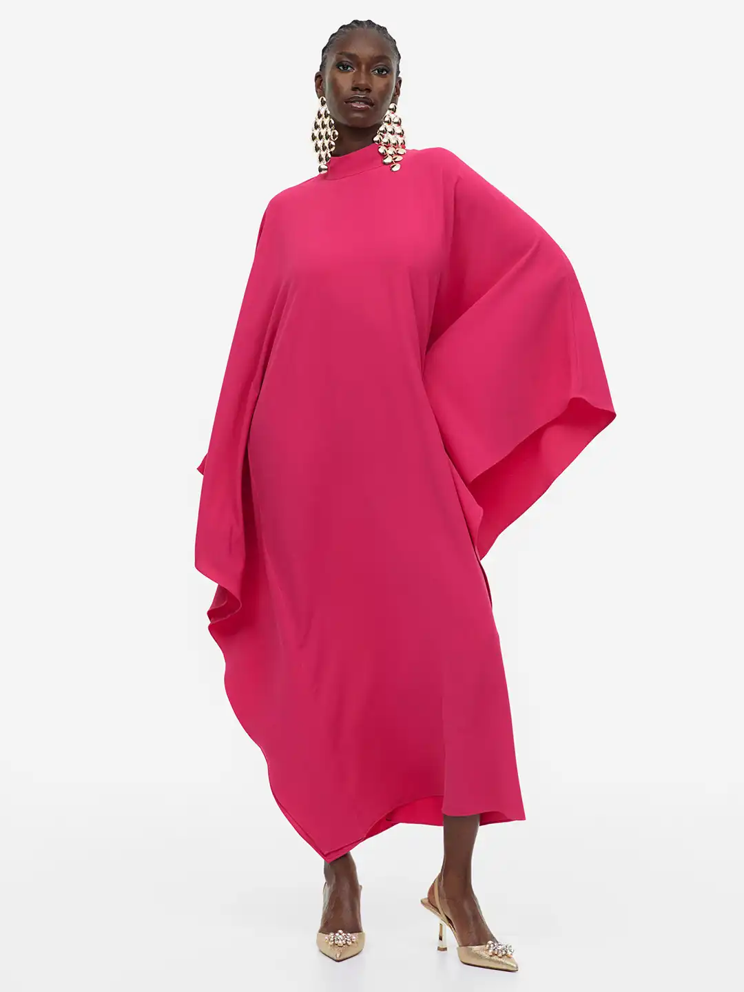 h&m satin kaftan dress Ladies - Pink One-Shoulder Satin Kaftan Dress - Size: XS