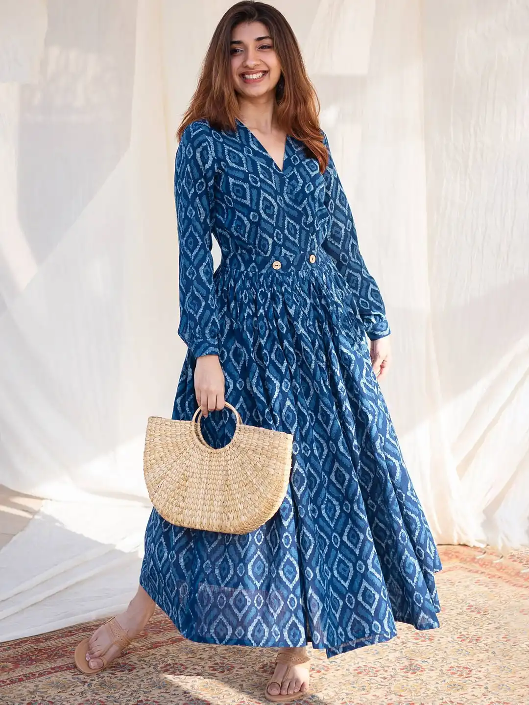 indian long dresses cotton Buy THE INDIAN ETHNIC CO Ethnic Motifs Printed V-Neck Cotton Wrap Maxi Dress  - Ethnic Dresses for Women 22186378