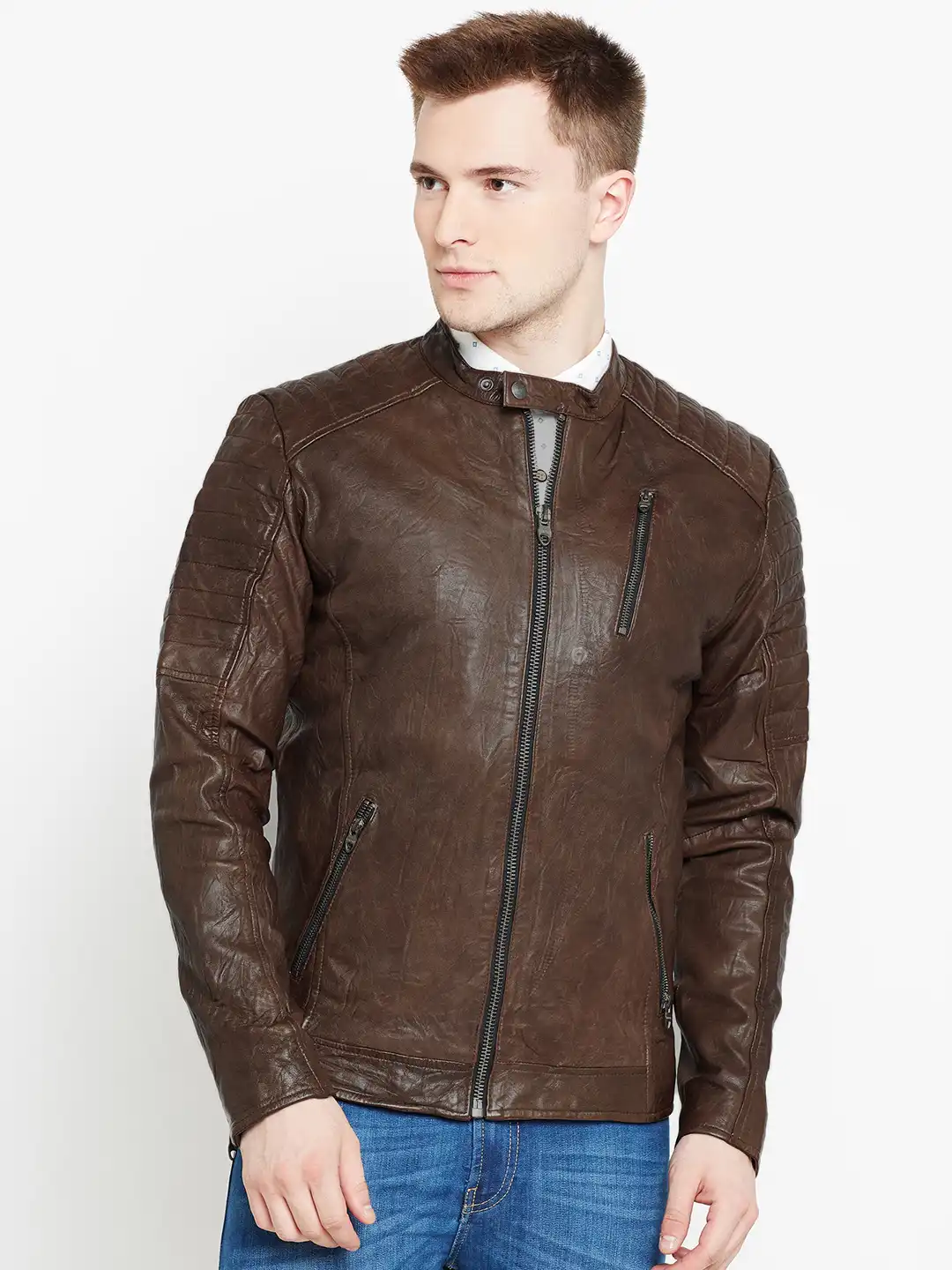 Buy Jack & Jones Men Brown Solid Lamb Leather Jacket - Jackets for