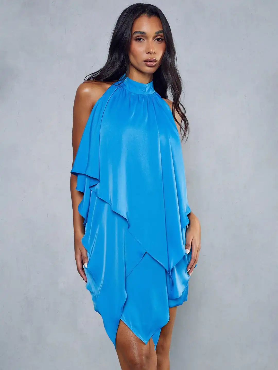 a line dress traditional Asymmetric A-Line Dress with Cape Sleeves and Embroidered Tulle Back –  Gattinolli by Marwan main image 1