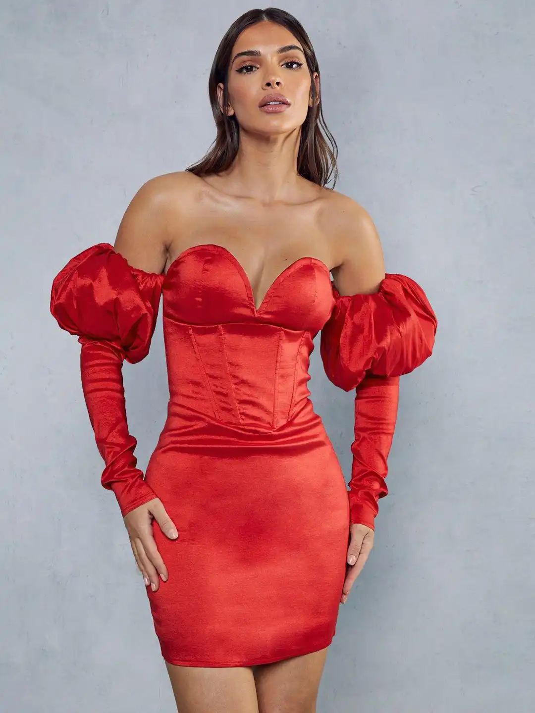 plunge corset mini dress Sculpting Satin Plunge Corset Mini Dress